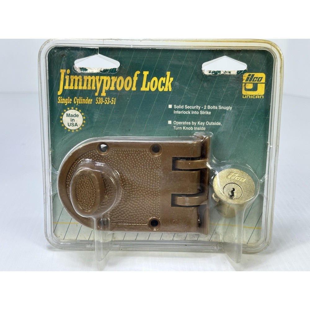 VTG Ilco JimmyProof Dead Bolt Lock 530-53-51 Single Cylinder NOS Bronze Finish